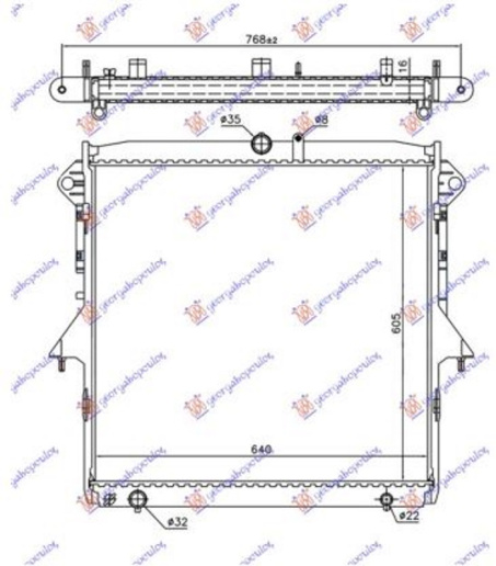 Radiator për motor 2.2-3.2 TDCi (marsh manual/automatik) (605x640x16) (KOYO)