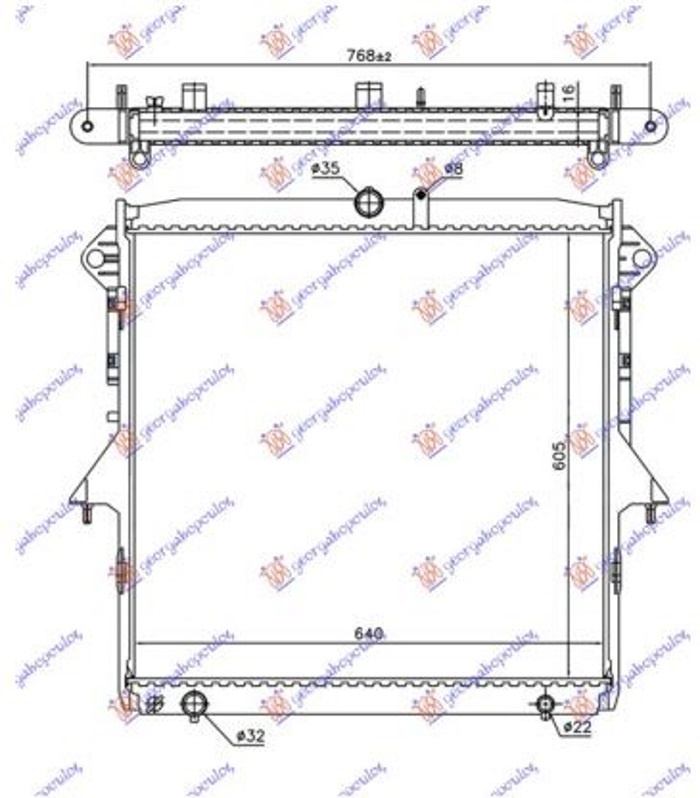 Radiator për motor 2.2-3.2 TDCi (marsh manual/automatik) (605x640x16) (KOYO)