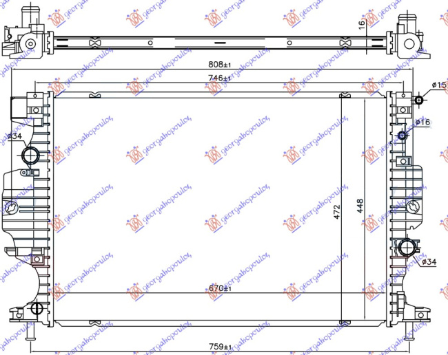 Radiator për motor 1.5/2.0 EcoBoost benzinë (2.0 TDCI (marsh automatik) dizel (670x448x16)
