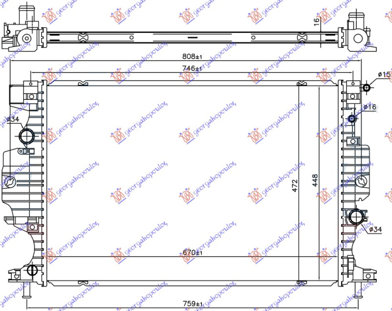 Radiator për motor 1.5/2.0 EcoBoost benzinë (2.0 TDCI (marsh automatik) dizel (670x448x16)