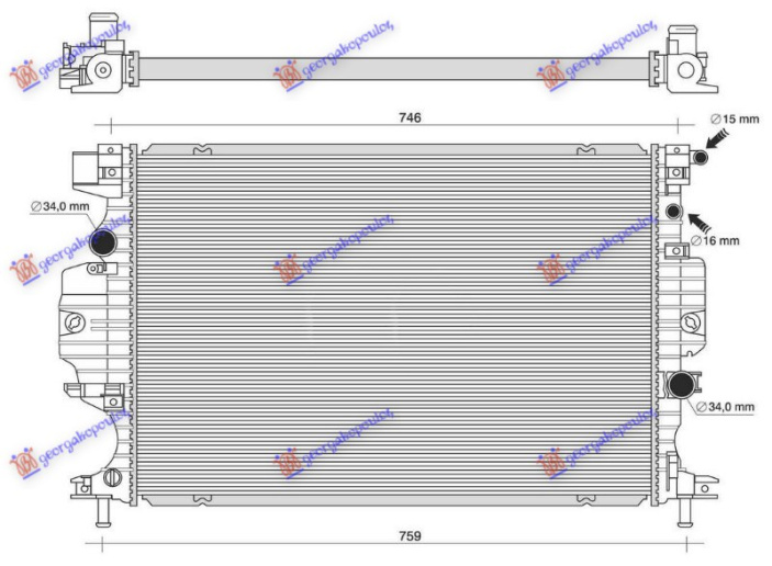 Radiator për motor 1.5/2.0 Ecoboost benzinë (2.0 TDCI (marsh automatik) dizel (670x448x16) (KOYO)