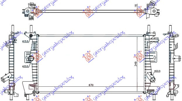 Radiator për motor 1.6i -16VTi me/pa kondicioner (67x37x16) (KOYO)