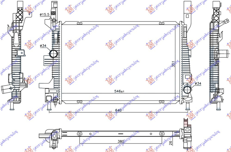 Radiator për motor 1.5 TDCi (marsh automatik) dizel (546x351x26)