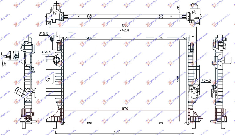 Radiator për motor 1.5 EcoBoost benzinë 2.0 TDCi 15- (670x448x26)
