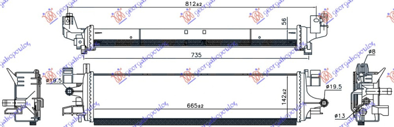 Radiator shtesë për motor 1.5 EcoBoost (665x142x56)