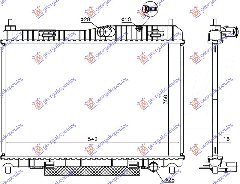 Radiator për motor 1.6 benzinë (marsh manual/automatik) (me/pa kondicioner) (56.3x35)