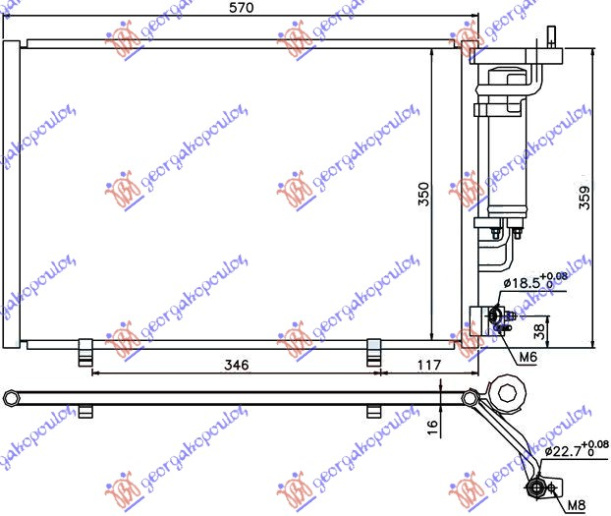 Radiator i kondicionerit 1.4-1.6 EFi benzinë - 1.5 TDCi dizel (520x320x16)