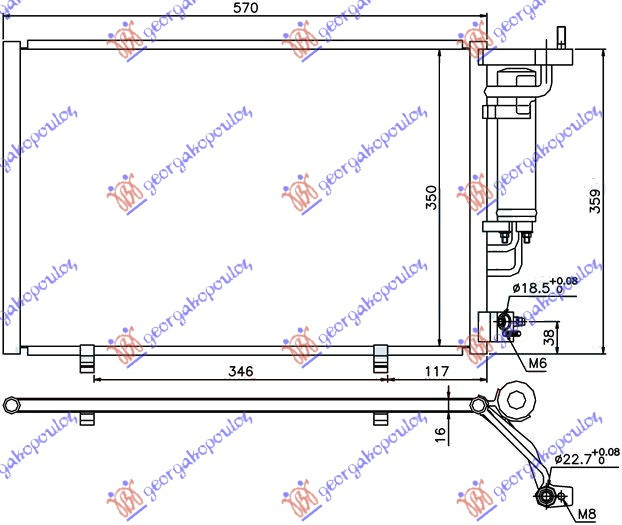 Radiator i kondicionerit 1.4-1.6 EFi benzinë - 1.5 TDCi dizel (520x320x16)