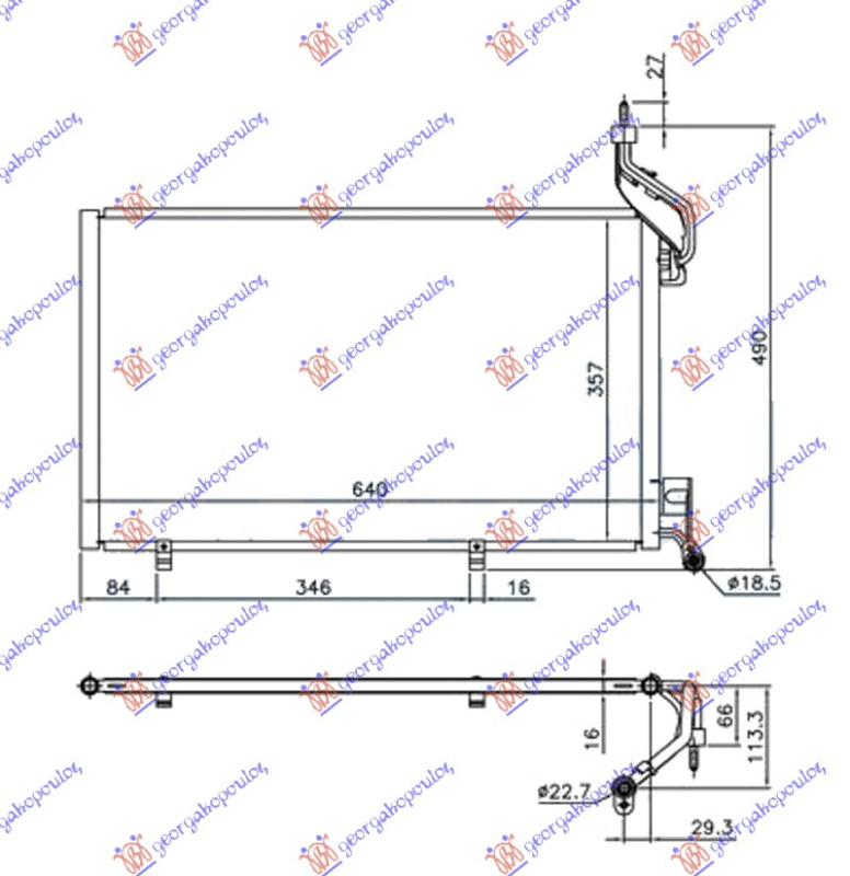 Radiator i kondicionerit 1.6 EcoBoost benzinë (620x350x16) tubë 22/18mm