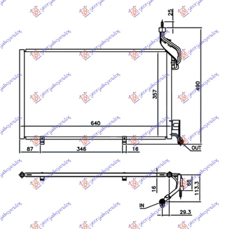 Radiator i kondicionerit 1.6 EcoBoost benzinë (600x350x16) tubë 18/18mm