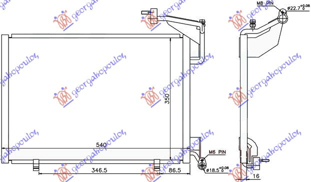 Radiator i kondicionerit 1.0 12v TURBO EcoBoost (540x350x16) 22/18mm
