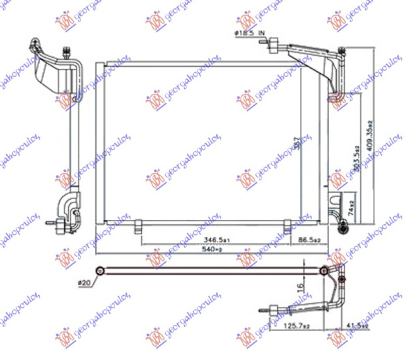 Radiator i kondicionerit 1.0 12v TURBO EcoBoost (540x350x16) 18/18mm