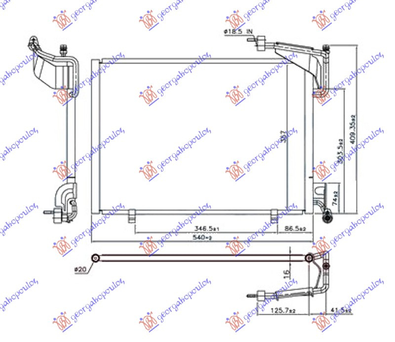 Radiator i kondicionerit 1.0 12v TURBO EcoBoost (540x350x16) 18/18mm