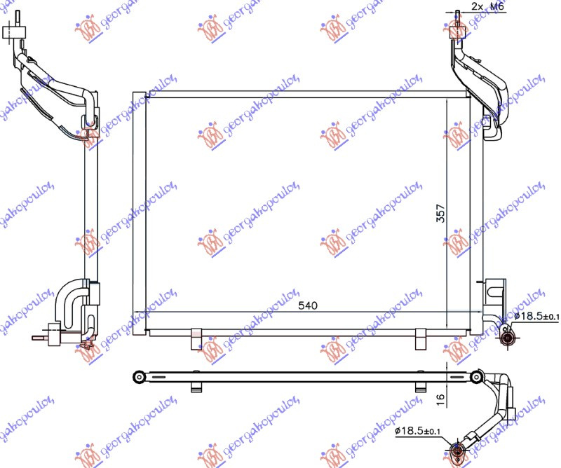 Radiator i kondicionerit 1.6 TDCi dizel 14- (540x357x16)