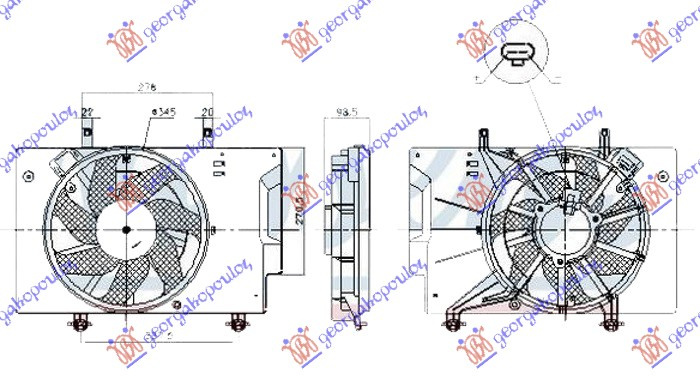Ventilator komplet 1.0 ECOBOOST benzinë (me kondicioner) (345mm 2 + 2 pinë)