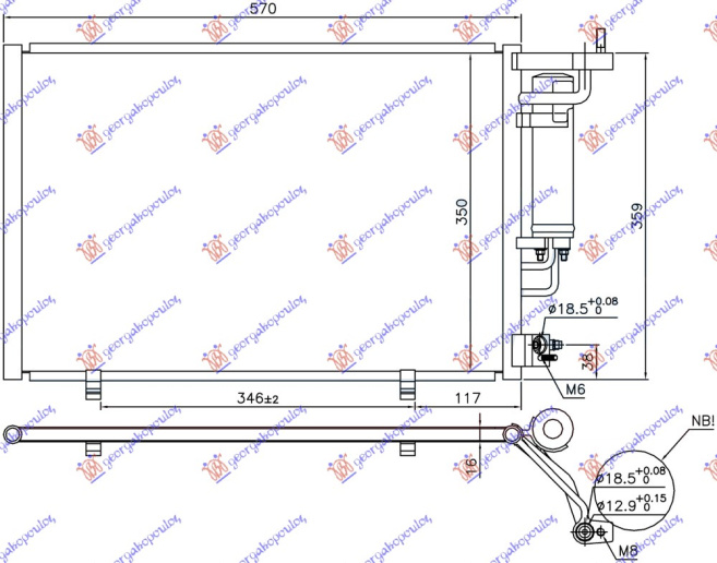 Radiator i kondicionerit 1.4-1.6 EFi benzinë - 1.5 TDCi dizel (520x320x16)