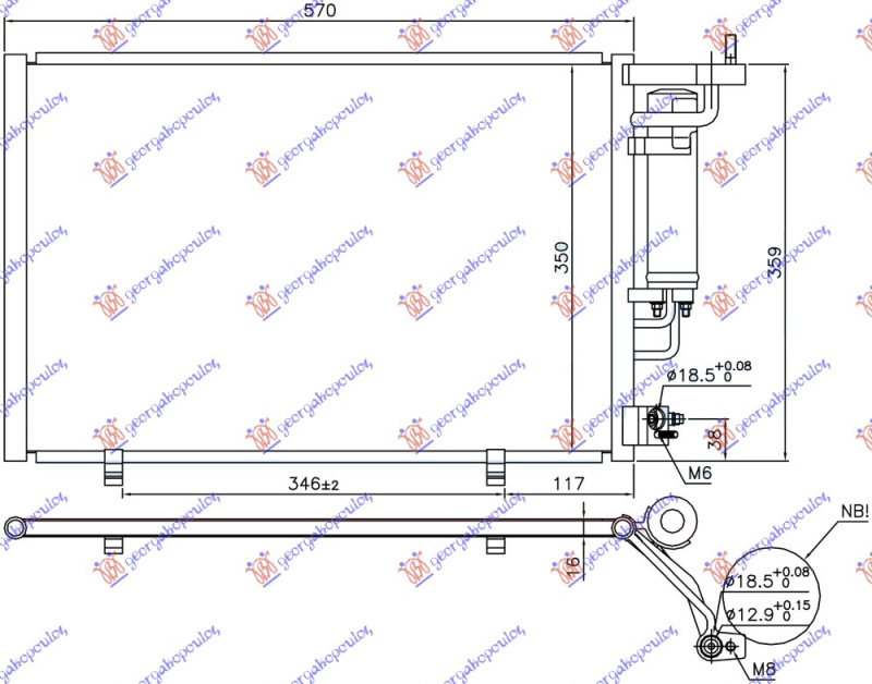 Radiator i kondicionerit 1.4-1.6 EFi benzinë - 1.5 TDCi dizel (520x320x16)
