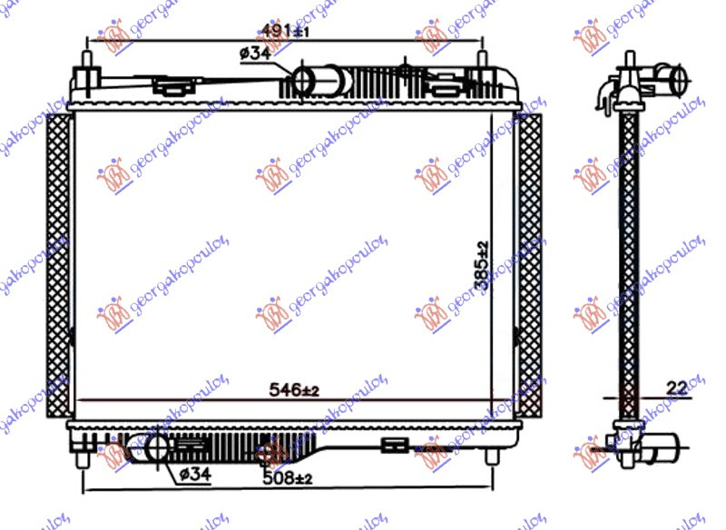Radiator për motor 1.0 EcoBoost (marsh manual/automatik) benzinë (385x545x22)