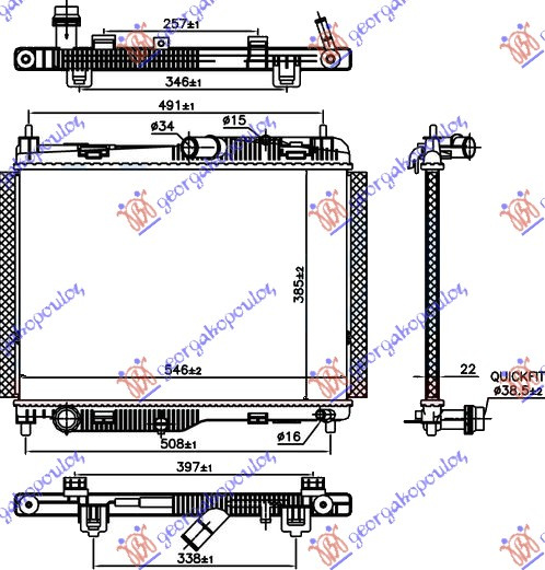 Radiator për motor 1.0 EcoBoost (marsh automatik) benzinë (385x545x22)