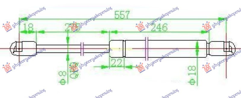 Amortizues (një) për derën e bagazhit kupe (558L-530N)