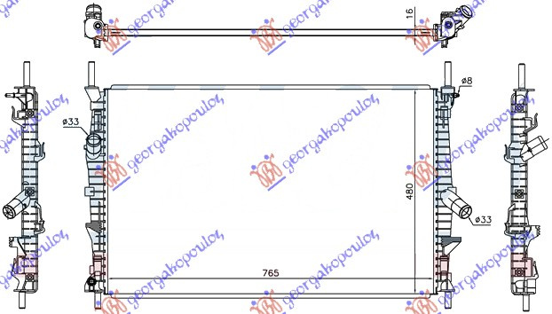Radiator për motor 2.0-2.2 TDCi dizel (765x460x16) tërheq në rrotat e pasme-Tërheq në të katër rrotat