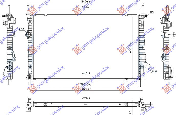 Radiator për motor 2.0 TDCi dizel (765x460x26) Tërheq në rrotat e përparme