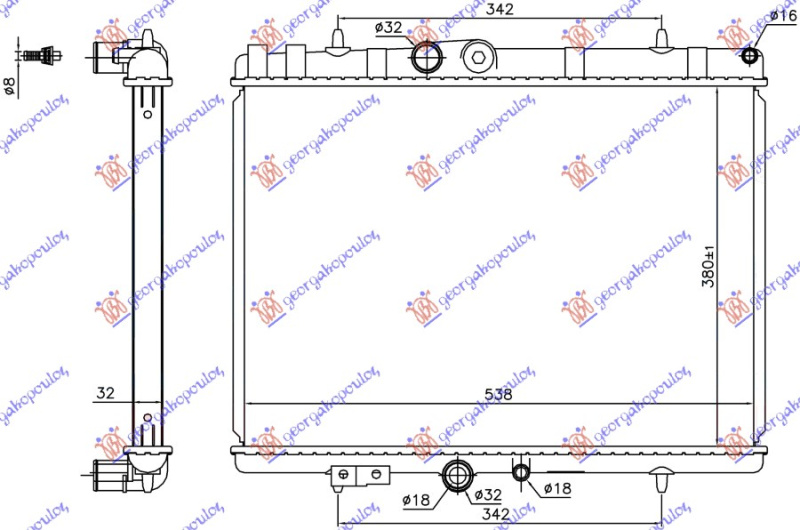 Radiator për motor 2.2 Hdi dizel (marsh automatik) (380x538x32)