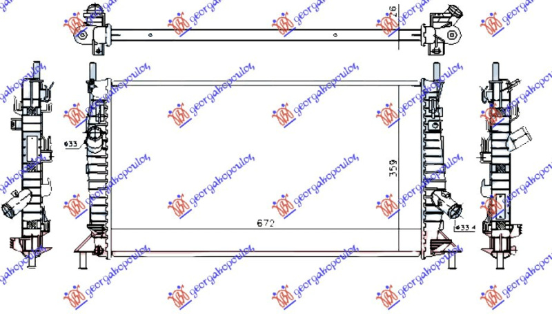 Radiator për motor të gjitha modelet benzinë (marsh manual/automatik) (me/pa kondicioner) (67x37,2) (VALEO CLASSIC)