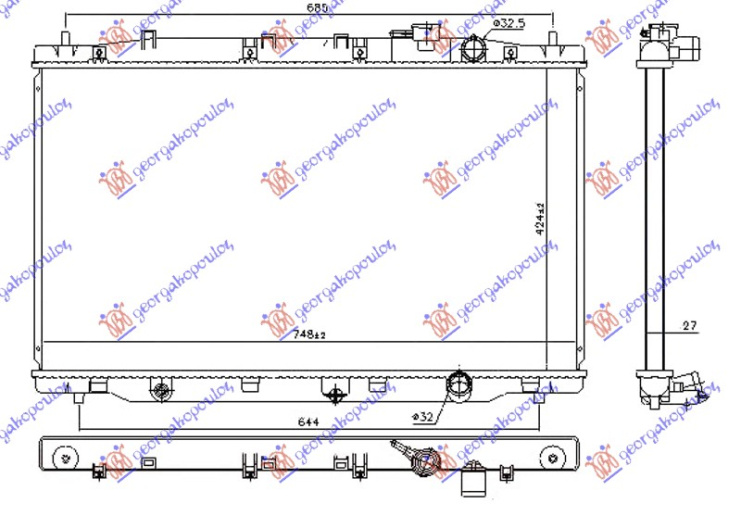 Radiator për motor 1.6 i-DTEC dizel (marsh manual/automatik) (424x748x27) (KOYO)