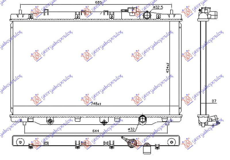 Radiator për motor 1.6 i-DTEC dizel (marsh manual/automatik) (424x748x27) (KOYO)