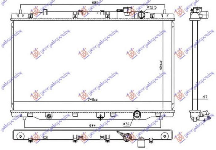 Radiator për motor 1.6 i-DTEC dizel (marsh manual/automatik) (424x748x27)