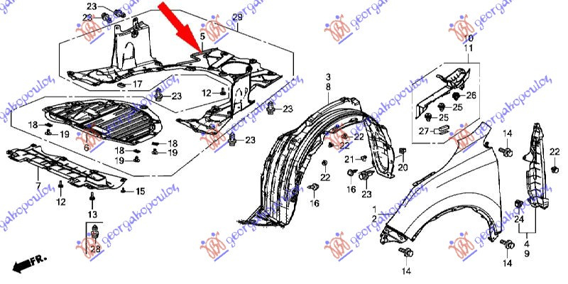 Mbrojtje/kapak nën motor (qendrore)