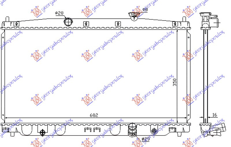 Radiator për motor 1.5i16V hibrid (marsh manual) (350x680x16)