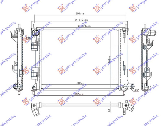 Radiator për motor 1.2-1.4i (marsh manual) benzinë (500x380x16)