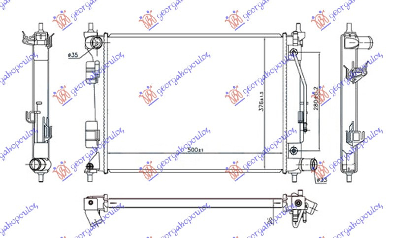 Radiator për motor 1.4i benzinë (marsh automatik) (500x375x26)