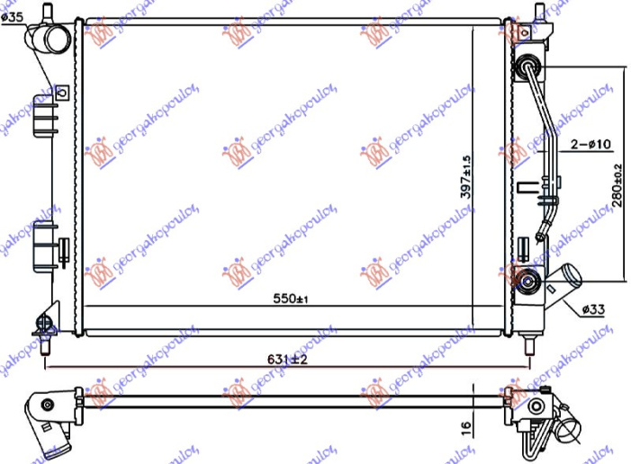 Radiator për motor 1.6 benzinë (marsh automatik) (me/pa kondicioner) (55x39.7x1.6)