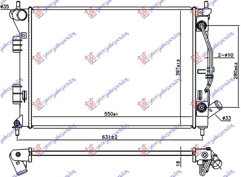 Radiator për motor 1.6 benzinë (marsh automatik) (me/pa kondicioner) (55x39.7x1.6)
