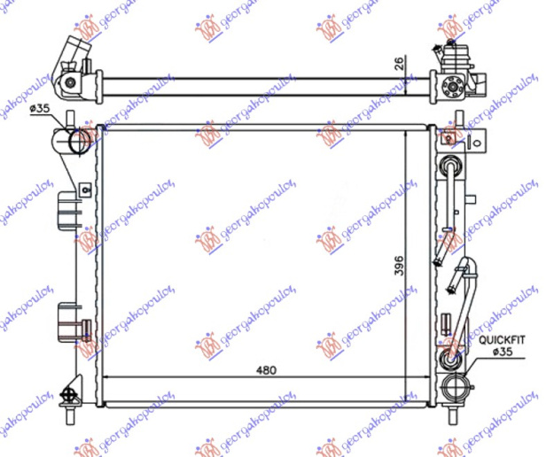 Radiator për motor 1.6 CRDi (marsh automatik) dizel (480x395x26)