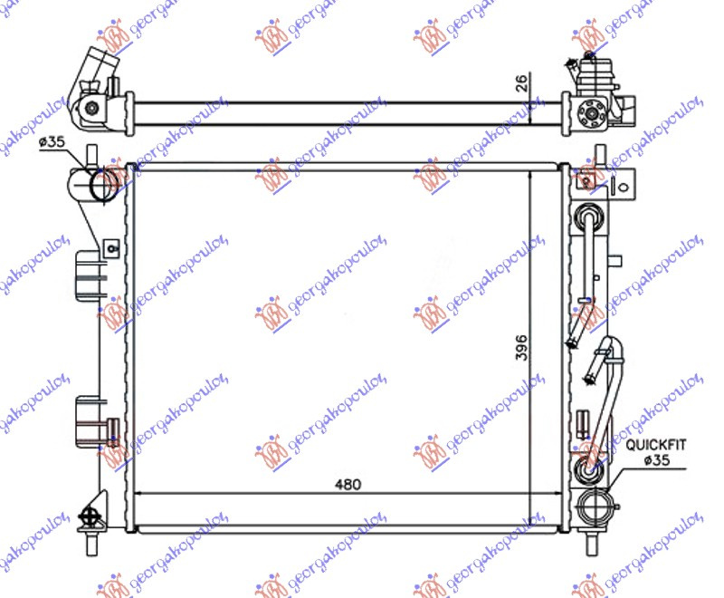 Radiator për motor 1.6 CRDi (marsh automatik) dizel (480x395x26)