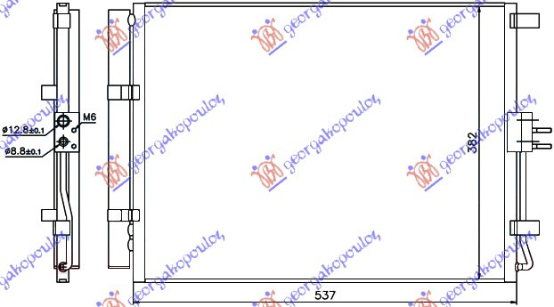 Radiator i kondicionerit 1.4-1.6 CRDi dizel (500x385x12)