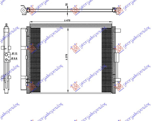 Radiator i kondicionerit 1.6 T-GDI benzinë (48,5x38,3x1,2)