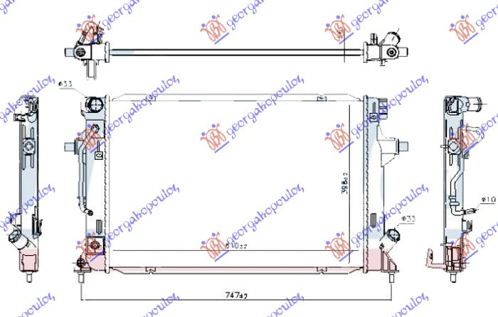 Radiator për motor 1.6 MPi benzinë (marsh automatik) (610x400x16) (KOYO)