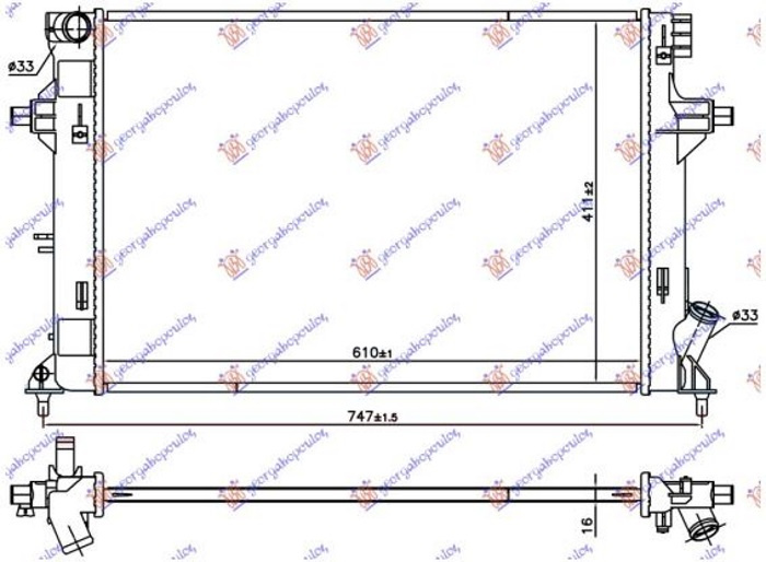 Radiator për motor 1.4/1/6 Mpi benzinë (marsh manual) (610x411x16)