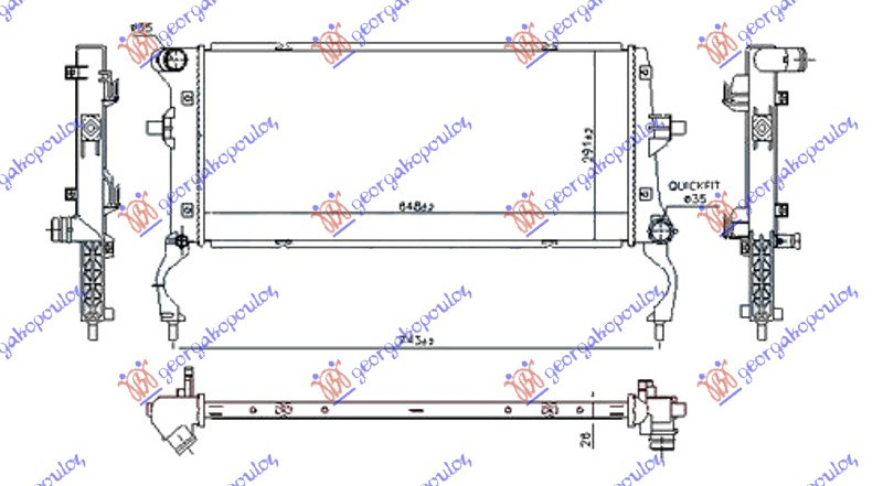 Radiator për motor 1.6 CRDi dizel (650x290x26)