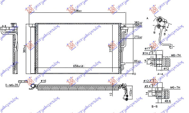 Radiator i kondicionerit 1.4/1.6 Mpi benzinë (656x377x12)