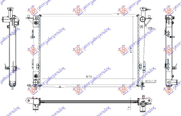 Radiator për motor 2.4-3.3-3.5 benzinë (marsh automatik) (670x475x16)