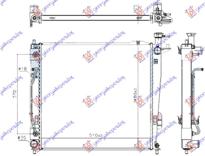 Radiator për motor 2.0-2.2 CRDi dizel (marsh automatik) (510x480x26) (HALLA tipi)
