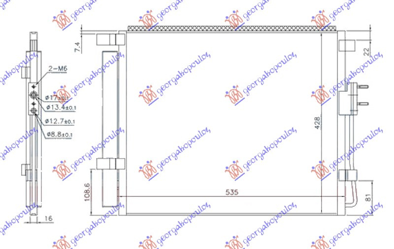 Radiator i kondicionerit 2.0-2.2 CRDi dizel (490x430x16) tipi HALLA