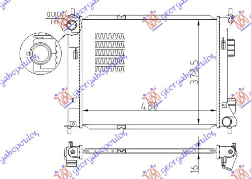 Radiator për motor 1.4-1.6CRDI (me/pa kondicioner) M/T (48x37.3)