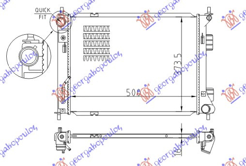 Radiator për motor 1.4-1.6CRDI (me/pa kondicioner) (marsh manual/automatik) (50x37,3)